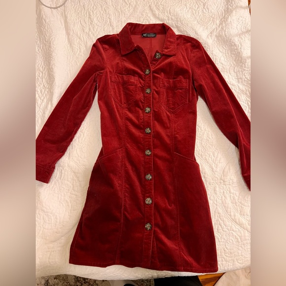 BURGUNDY ZARA CORDUROY MINI DRESS - Picture 2 of 3